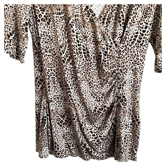 Dana Buchman Women’s Brown White Leopard Print Wrap Style V-Neck Top Size Small - Picture 3 of 8
